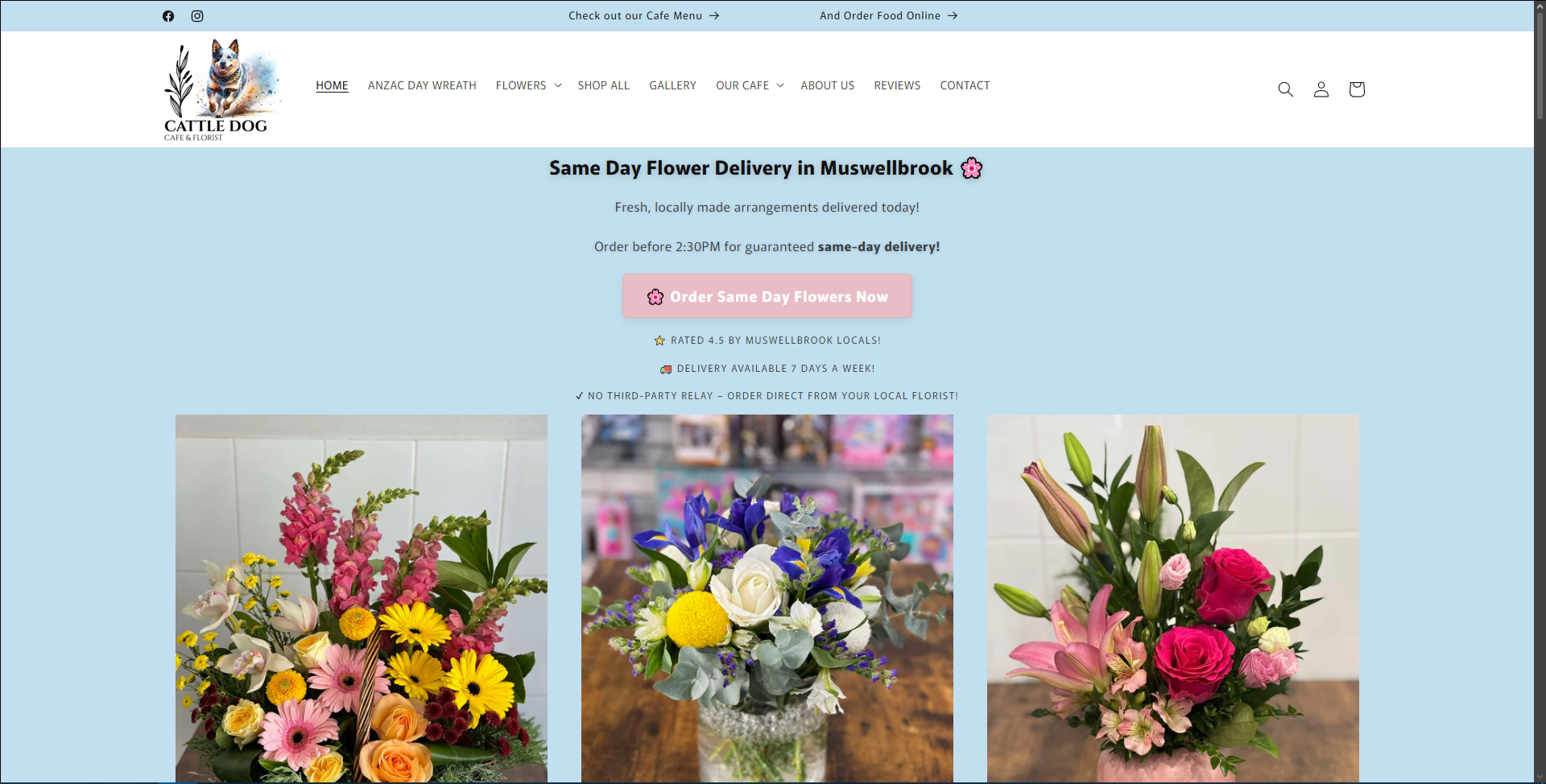 Cattle Dog Cafe and Florist ecommerce website design for online flower sales in the Hunter Valley